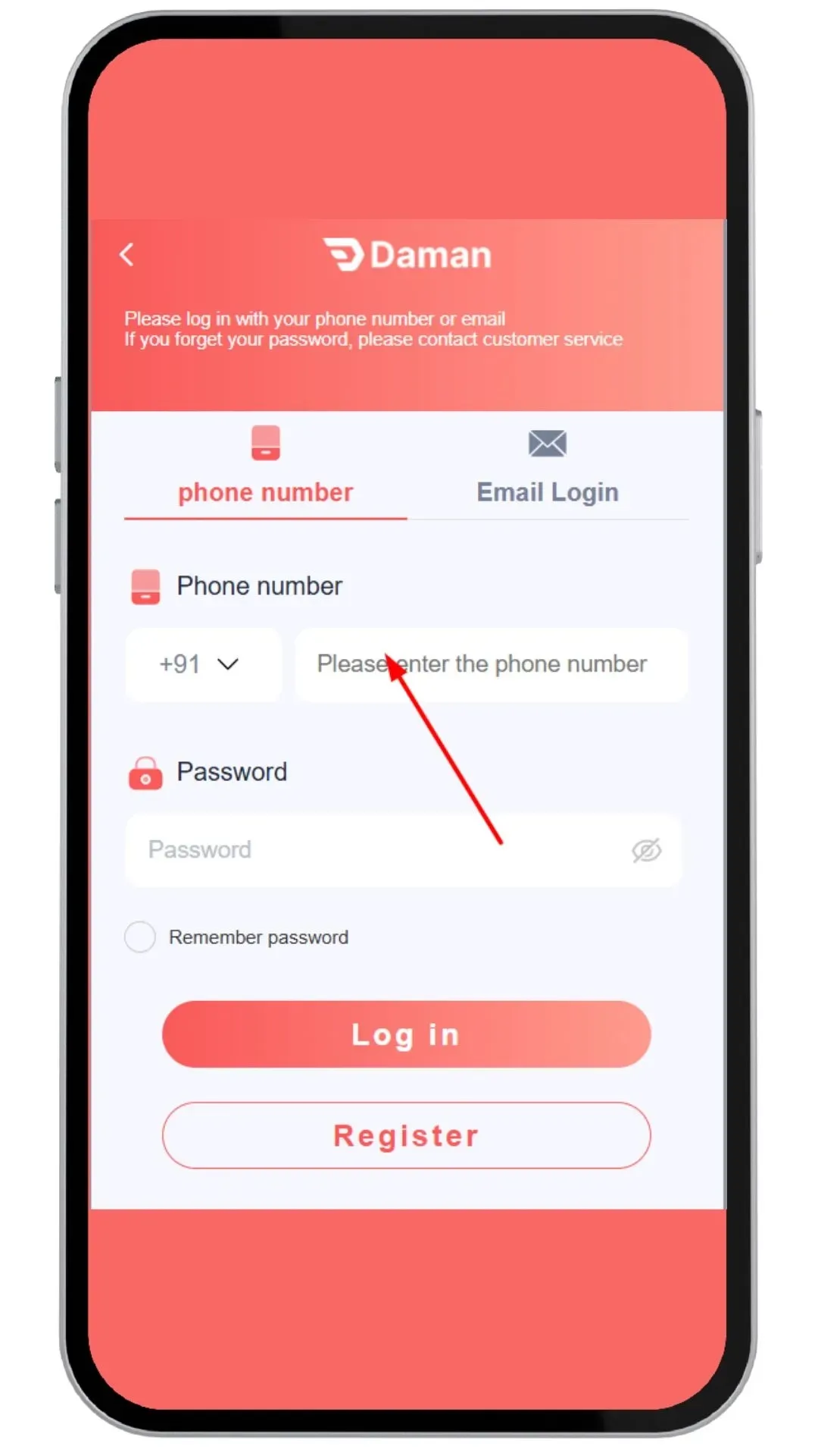 Enter registered mobile number